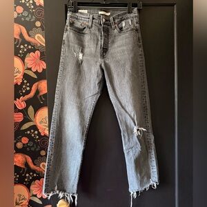 Levis Women's Wedgie Straight Button Fly Premium Denim Size 26 Black Wash